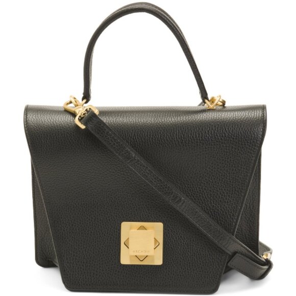 Arcadia Handbags - ARCADIA Made In Italy Leather Asymmetrical Geometric Satchel - Black